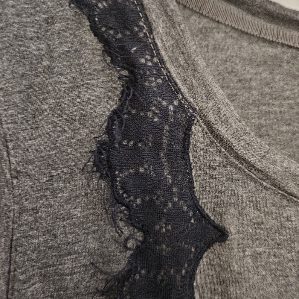 LOFT Gray Sleeveless Top with Black Lace Detail Goth Grunge Medium - Picture 6 of 10